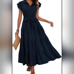 Navy Maxi Dress with Belt #1033